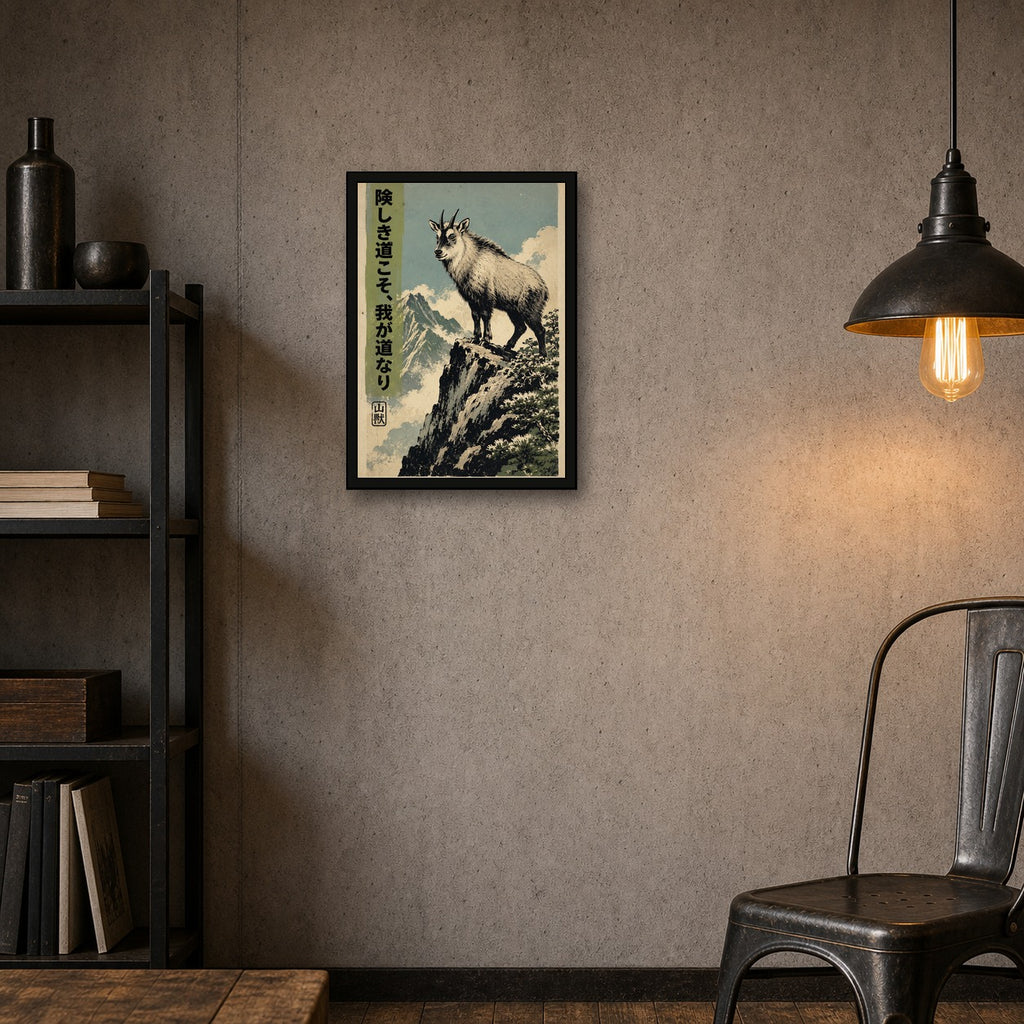 Goat Mountain Path Poster, Japanese Nature Wall Art, Matte Print - A room mockup