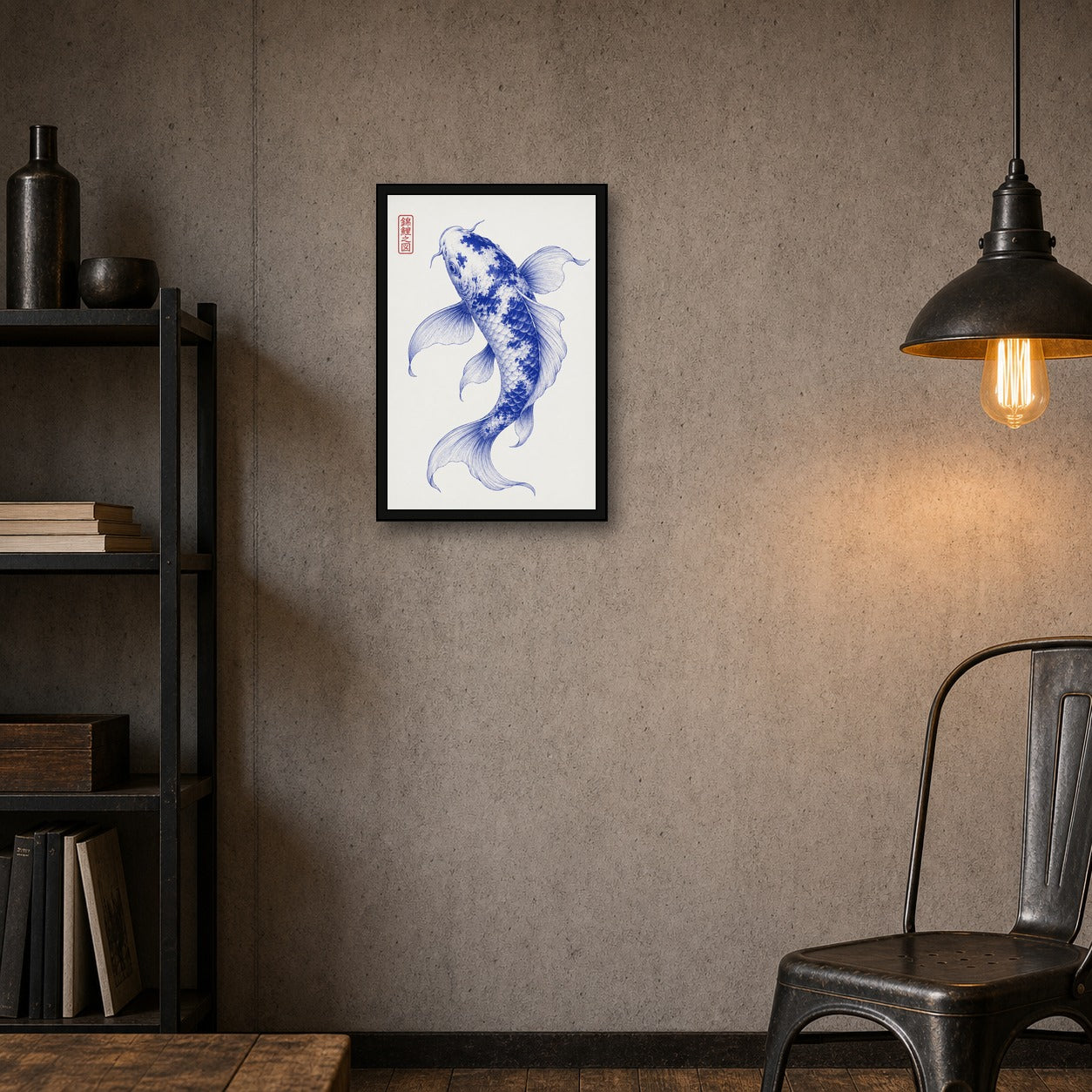Graceful Blue Koi Fish Poster - Japanese Zen Wall Art for Tranquil Home Decor, Available in Multiple Sizes - 2x3 room mockup