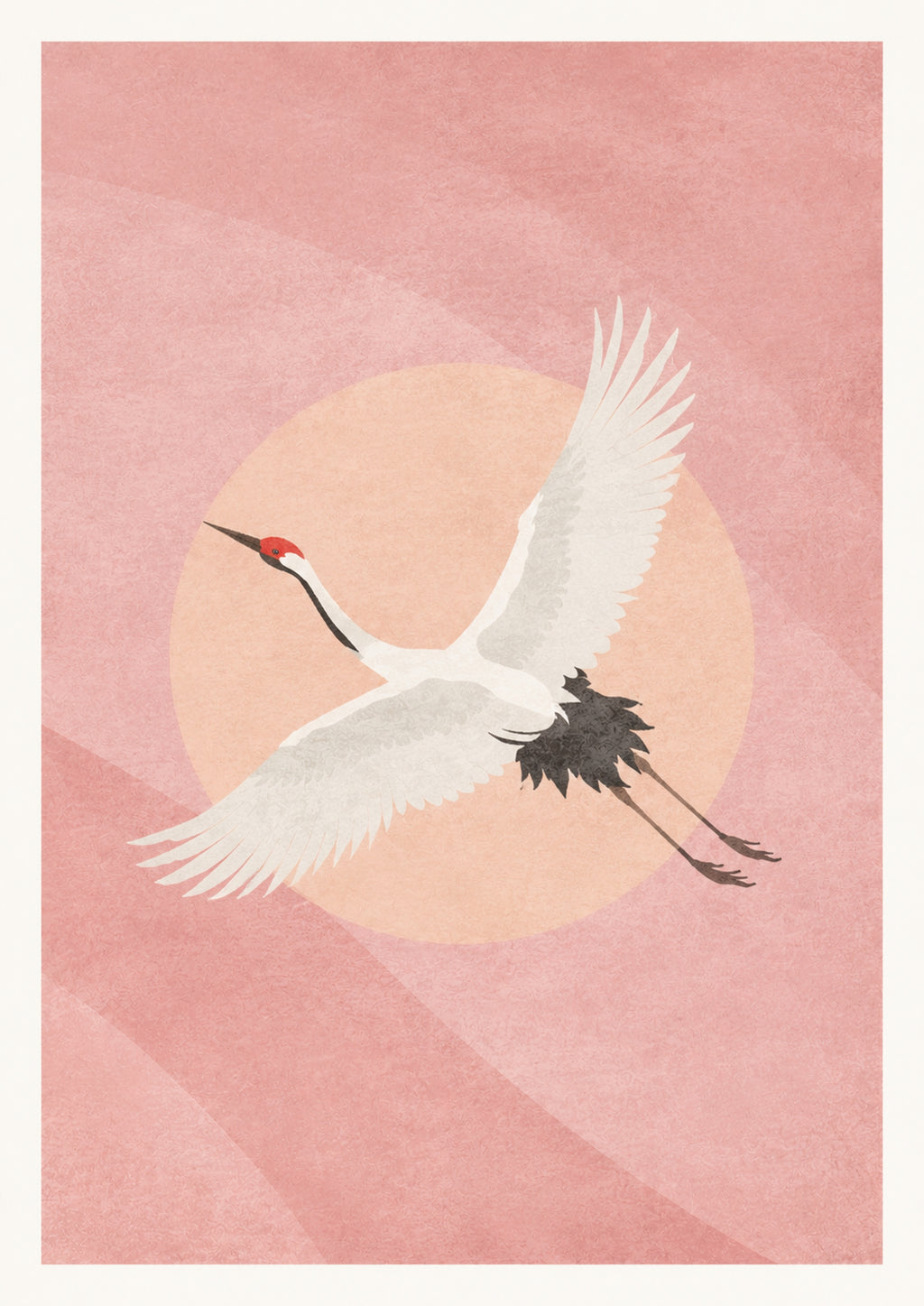 Graceful Japanese Crane Art Print, Blush Pink Serenity Wall Decor, Minimalist Japan Travel Poster in Six Sizes - corrected A flat artwork