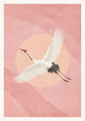Graceful Japanese Crane Art Print, Blush Pink Serenity Wall Decor, Minimalist Japan Travel Poster in Six Sizes - corrected A flat artwork
