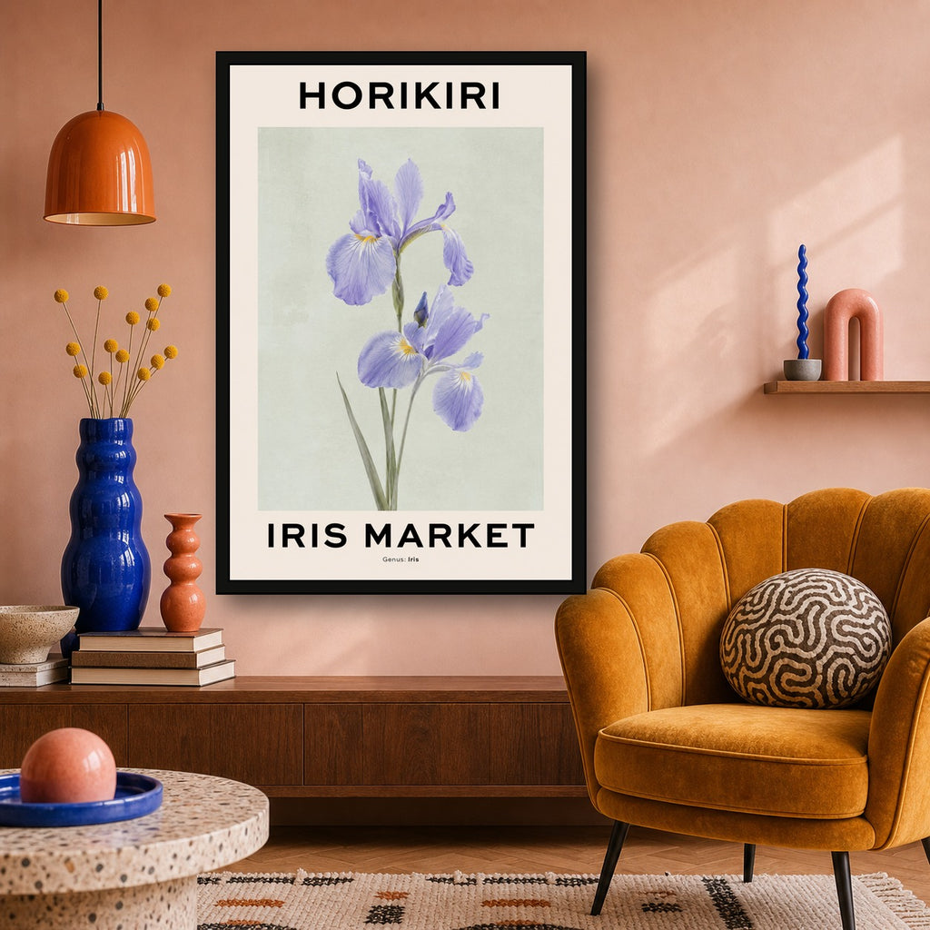 Graceful Purple Iris Botanical Poster, Horikiri Iris Market Wall Art, Japanese Floral Print in Six Sizes - 2x3 room mockup