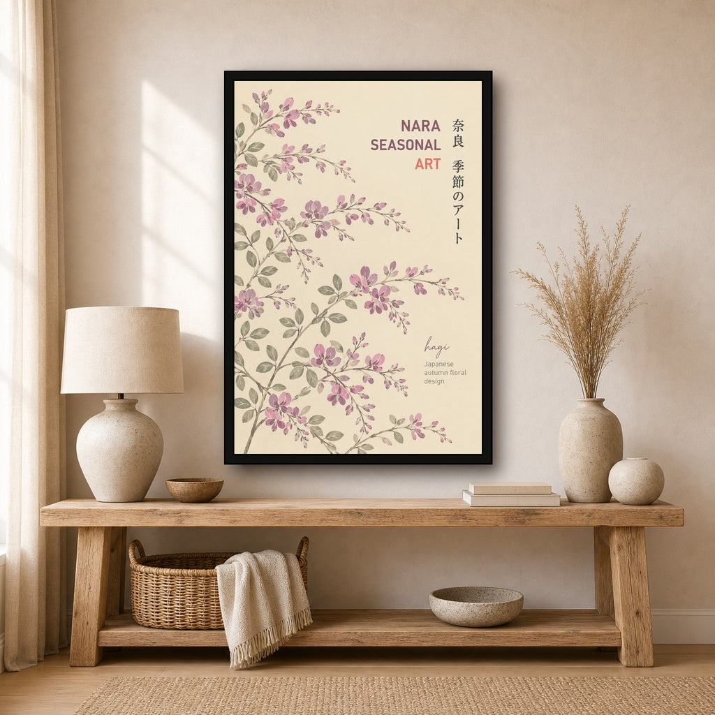 Hagi Bush Clover Art Print, Japanese Autumn Floral Poster, Nara Seasonal Botanical Wall Art in Multiple Sizes - 2x3 room mockup