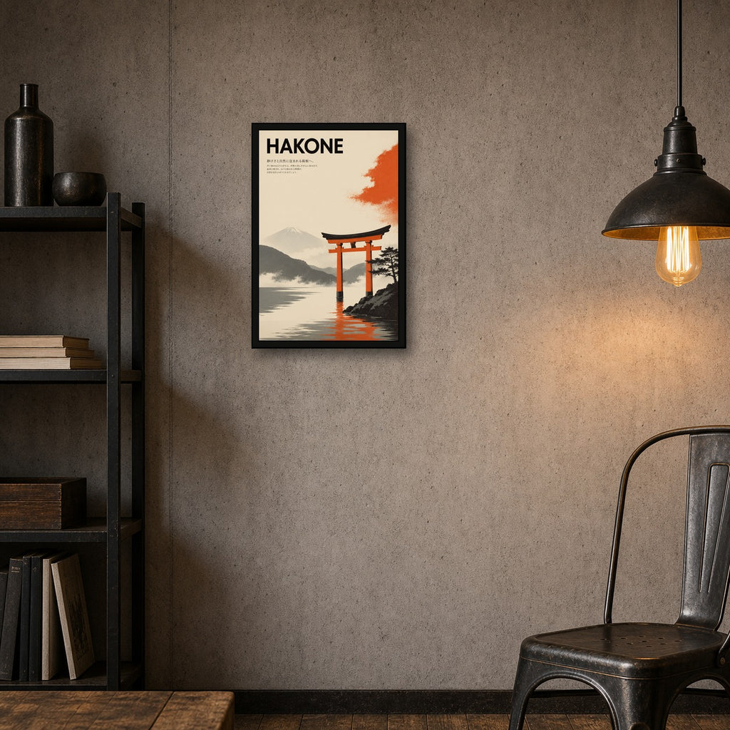 Hakone Torii Gate Lake Japanese Retro Poster Print - 2x3 room mockup