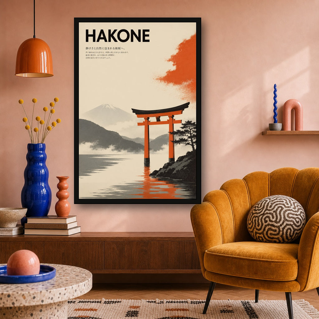 Hakone Torii Gate Lake Japanese Retro Poster Print - 2x3 room mockup