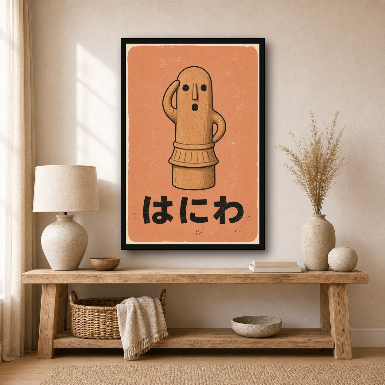 Haniwa Clay Figure Poster - Rustic Japanese Folk Art Wall Decor, Choose Your Size - 2x3 room mockup