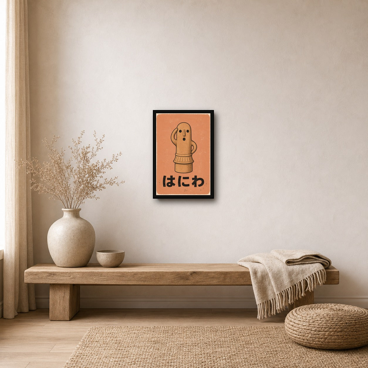 Haniwa Clay Figure Poster - Rustic Japanese Folk Art Wall Decor, Choose Your Size - 2x3 room mockup