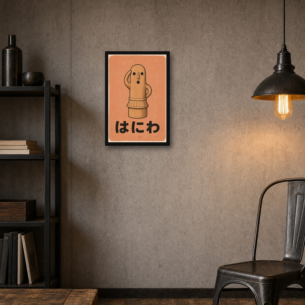 Haniwa Clay Figure Poster - Rustic Japanese Folk Art Wall Decor, Choose Your Size - 2x3 room mockup