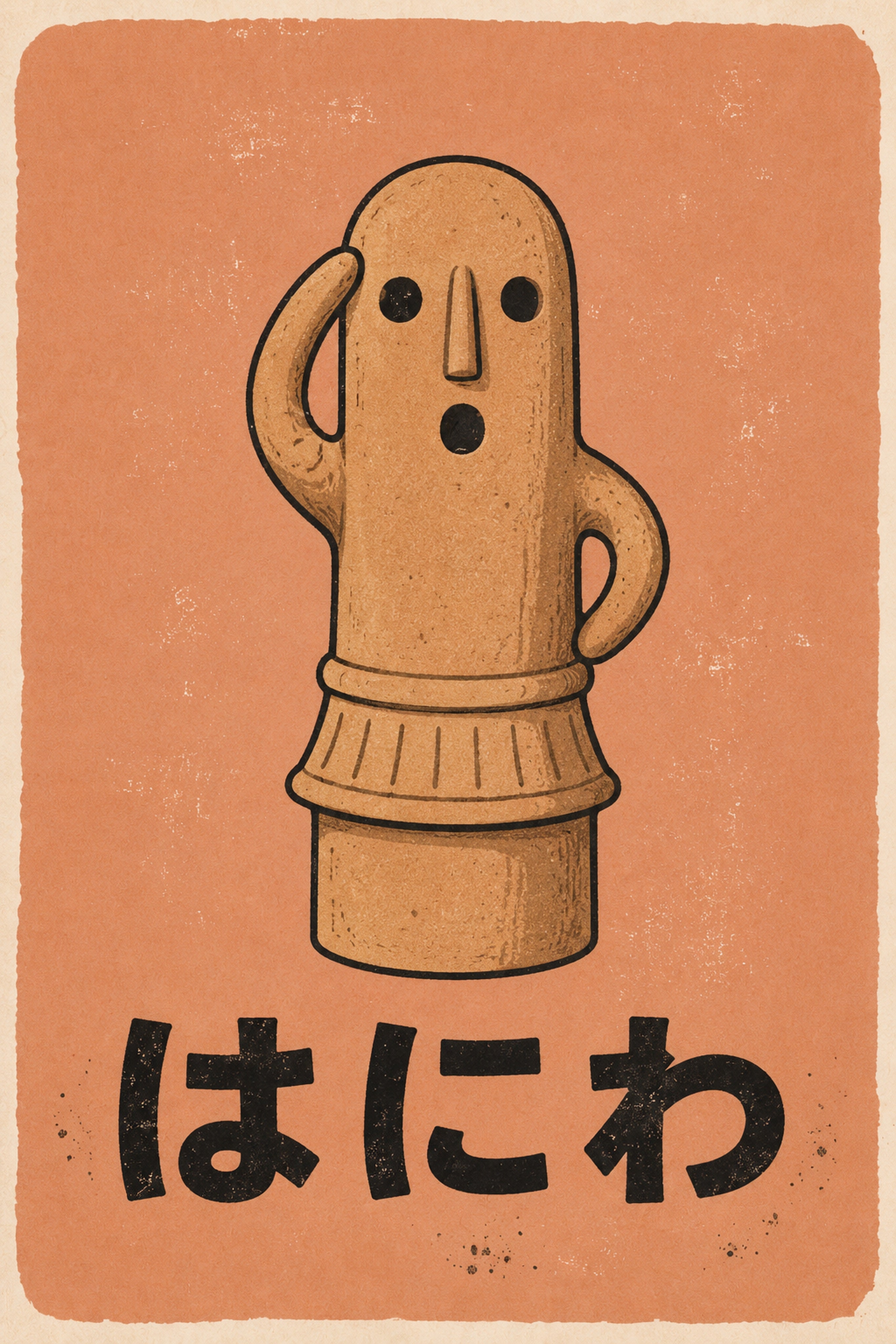 Haniwa Clay Figure Poster - Rustic Japanese Folk Art Wall Decor, Choose Your Size