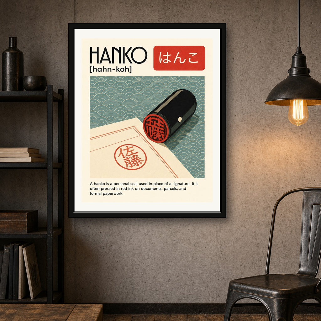 Hanko Japanese Seal Print, Personal Seal Wall Art, Japan Inspired Home Decor - corrected 4x5 room mockup