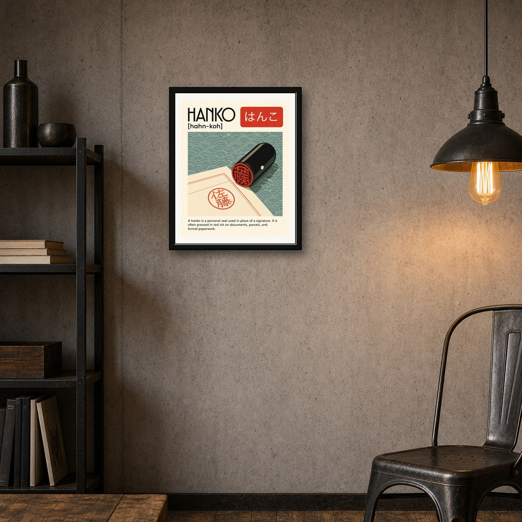Hanko Japanese Seal Print, Personal Seal Wall Art, Japan Inspired Home Decor - corrected 4x5 room mockup