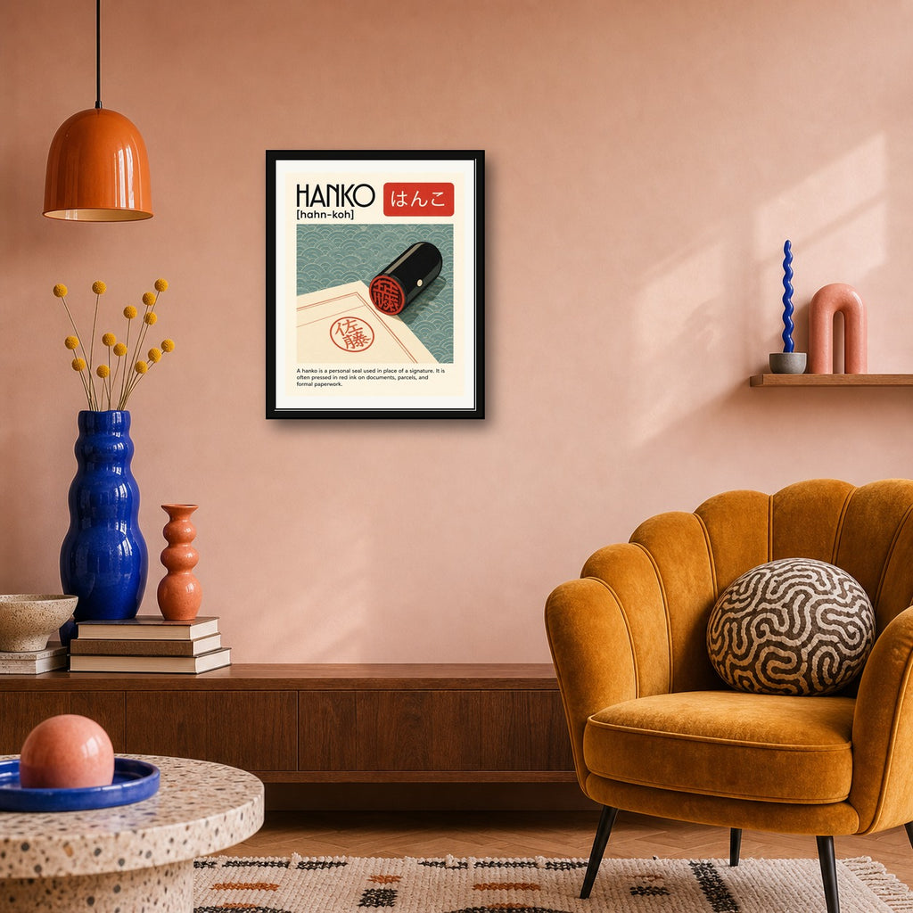 Hanko Japanese Seal Print, Personal Seal Wall Art, Japan Inspired Home Decor - corrected 4x5 room mockup
