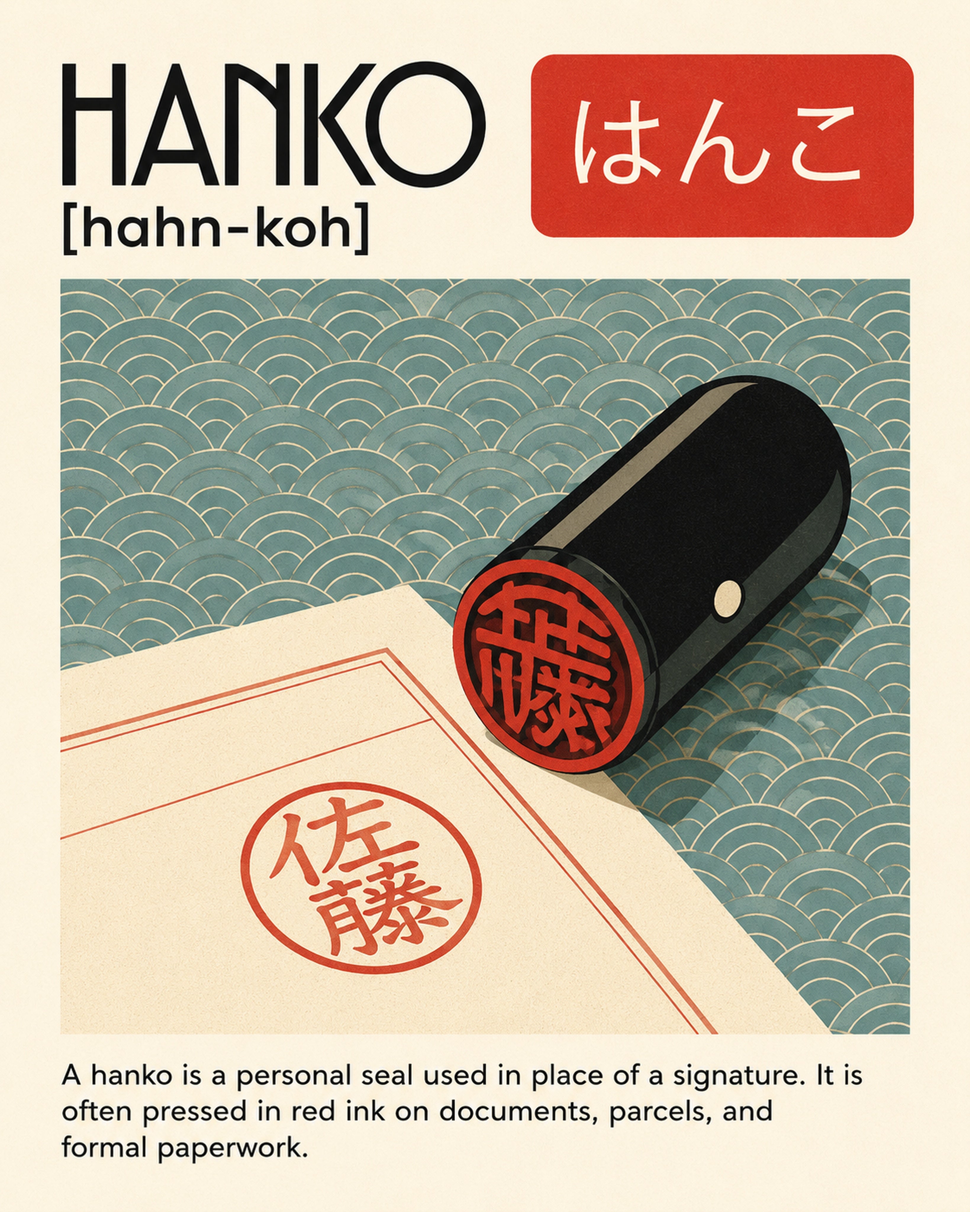 Hanko Japanese Seal Print, Personal Seal Wall Art, Japan Inspired Home Decor - corrected 4x5 flat artwork