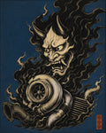 Hannya Turbo Dark Art Print, JDM Japanese Oni Mask Poster, Automotive Enthusiast Wall Art in Multiple Sizes - corrected 4x5 flat artwork