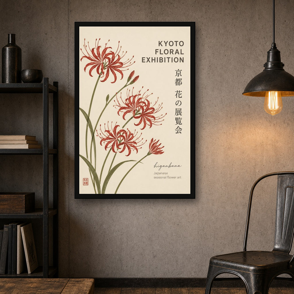 Higanbana Japanese Spider Lily Poster, Kyoto Floral Exhibition Wall Art, Vibrant Botanical Print - 2x3 room mockup