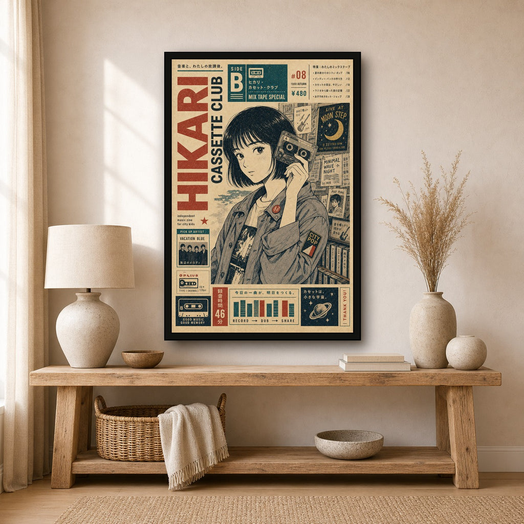 Hikari Cassette Club Japanese Retro Poster Print - 2x3 room mockup