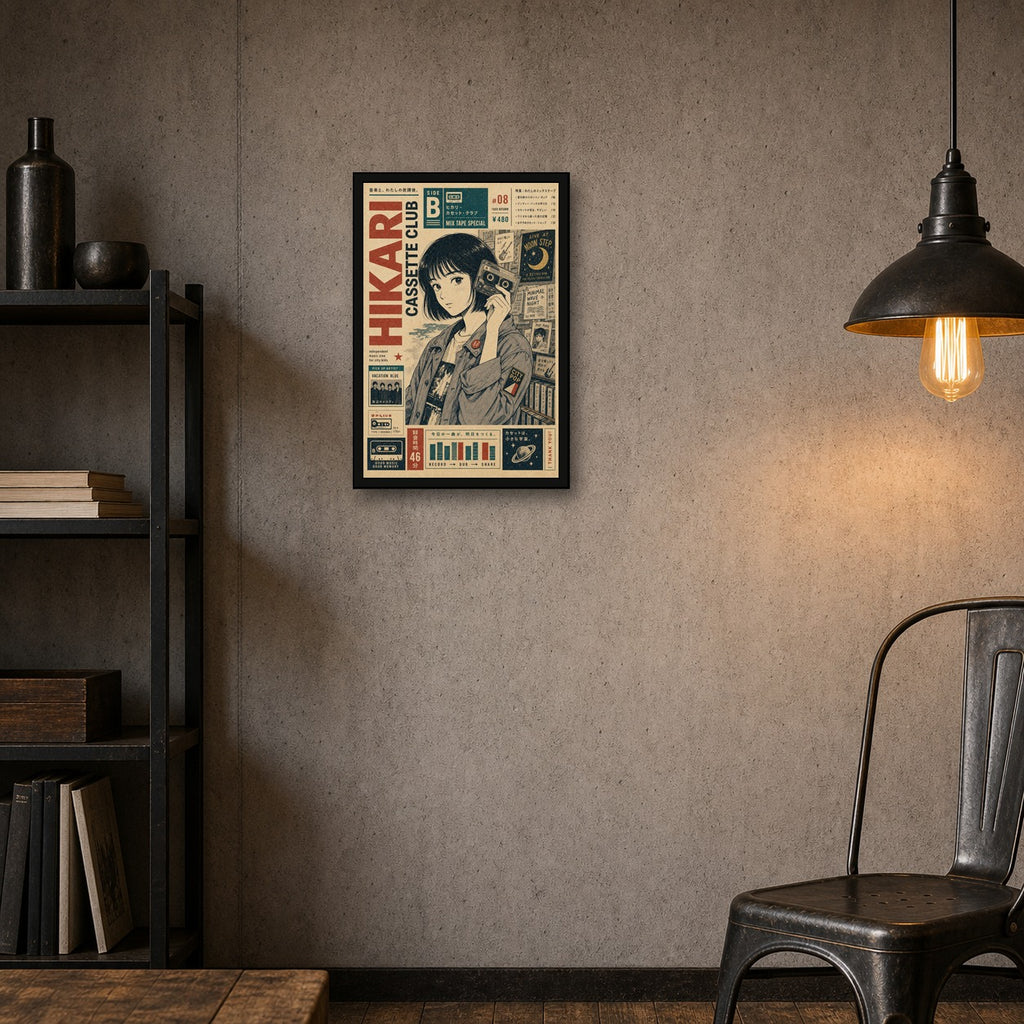 Hikari Cassette Club Japanese Retro Poster Print - 2x3 room mockup