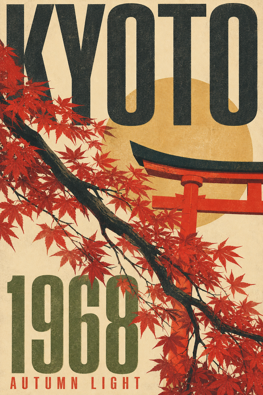 Kyoto Autumn Light Poster, Retro Japanese Travel Wall Art Print - full artwork
