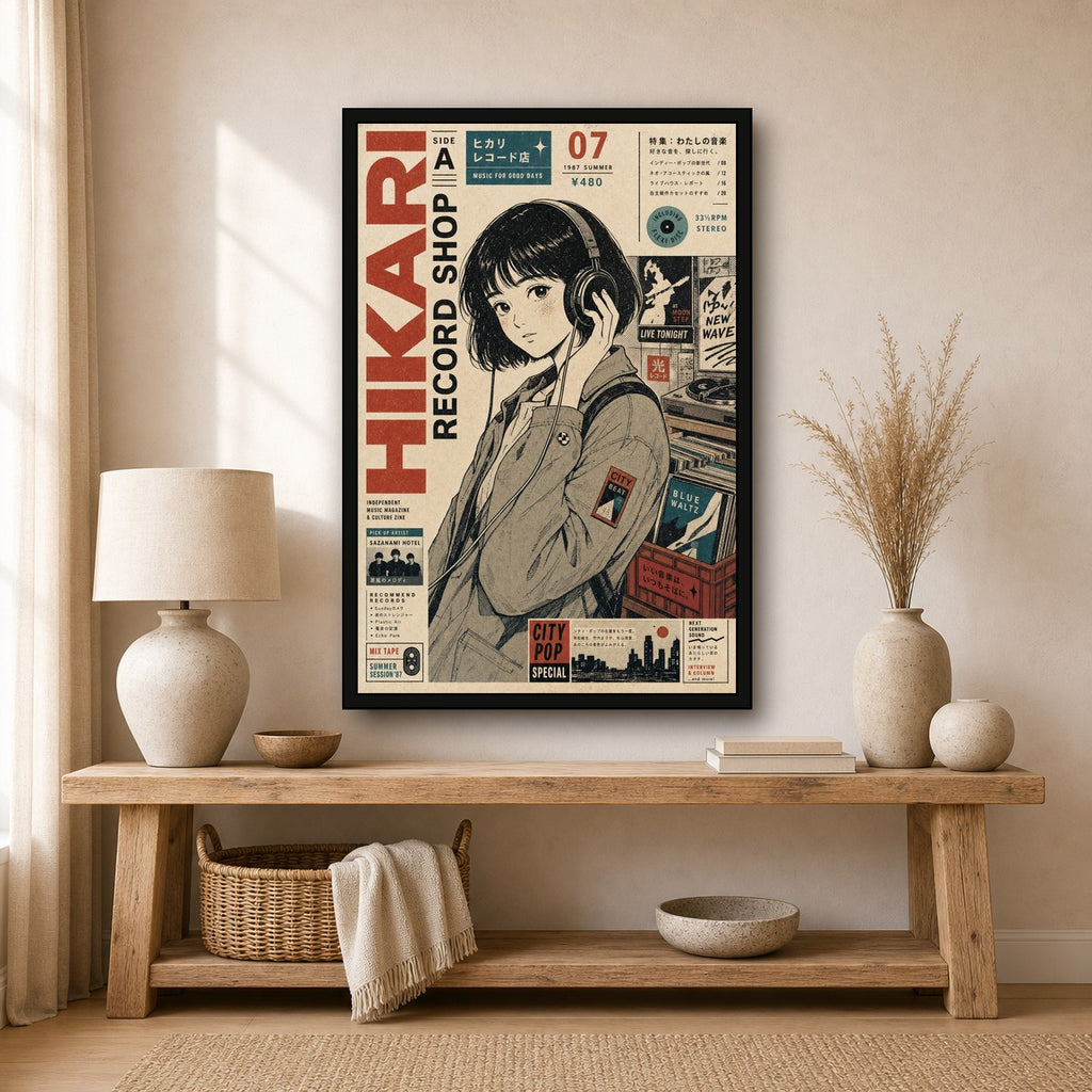 Hikari Record Shop Japanese Retro Poster Print - 2x3 room mockup