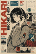 Hikari Record Shop Japanese Retro Poster Print