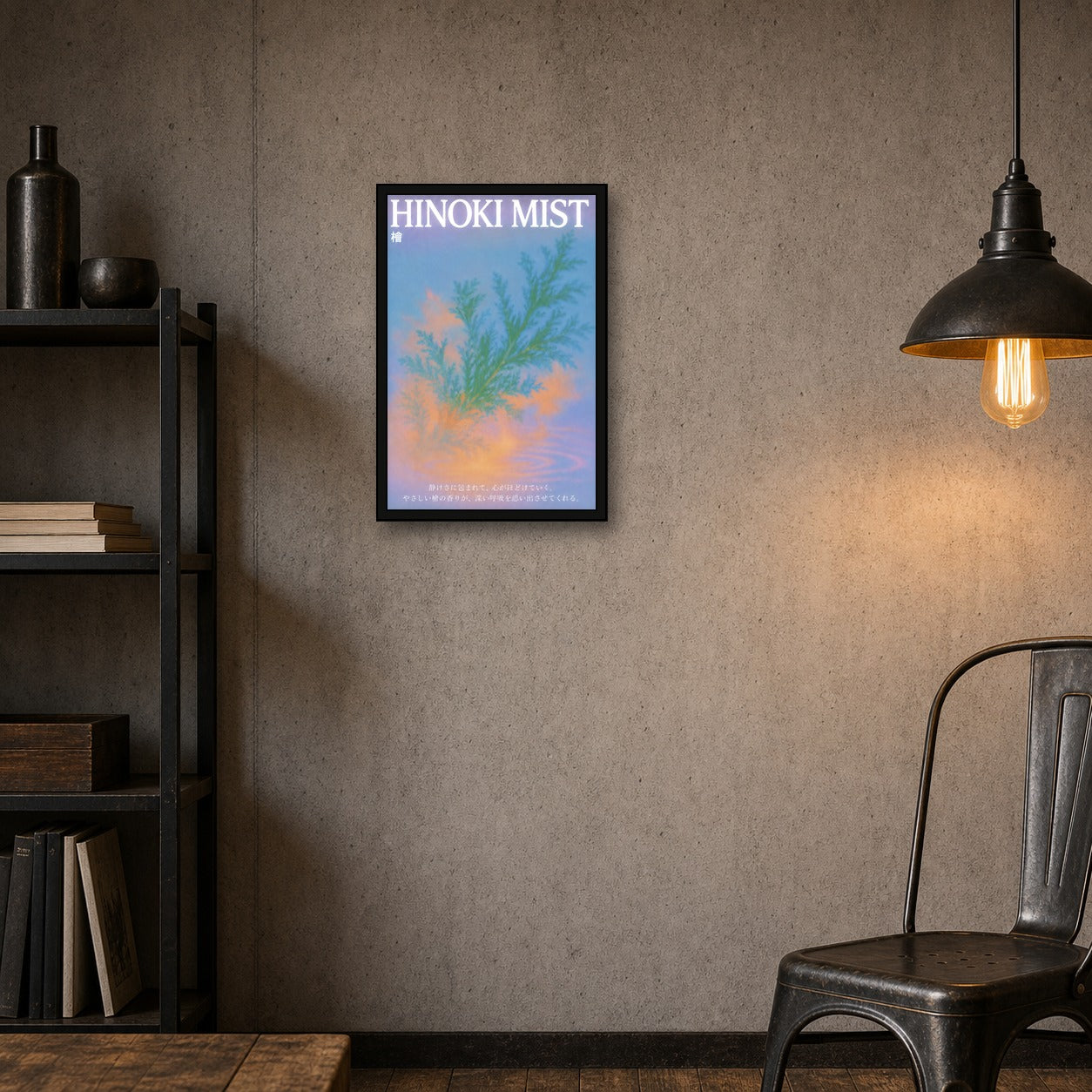 Hinoki Mist Poster - Serene Botanical Wall Art for Japanese Inspired Decor in Various Sizes - 2x3 room mockup