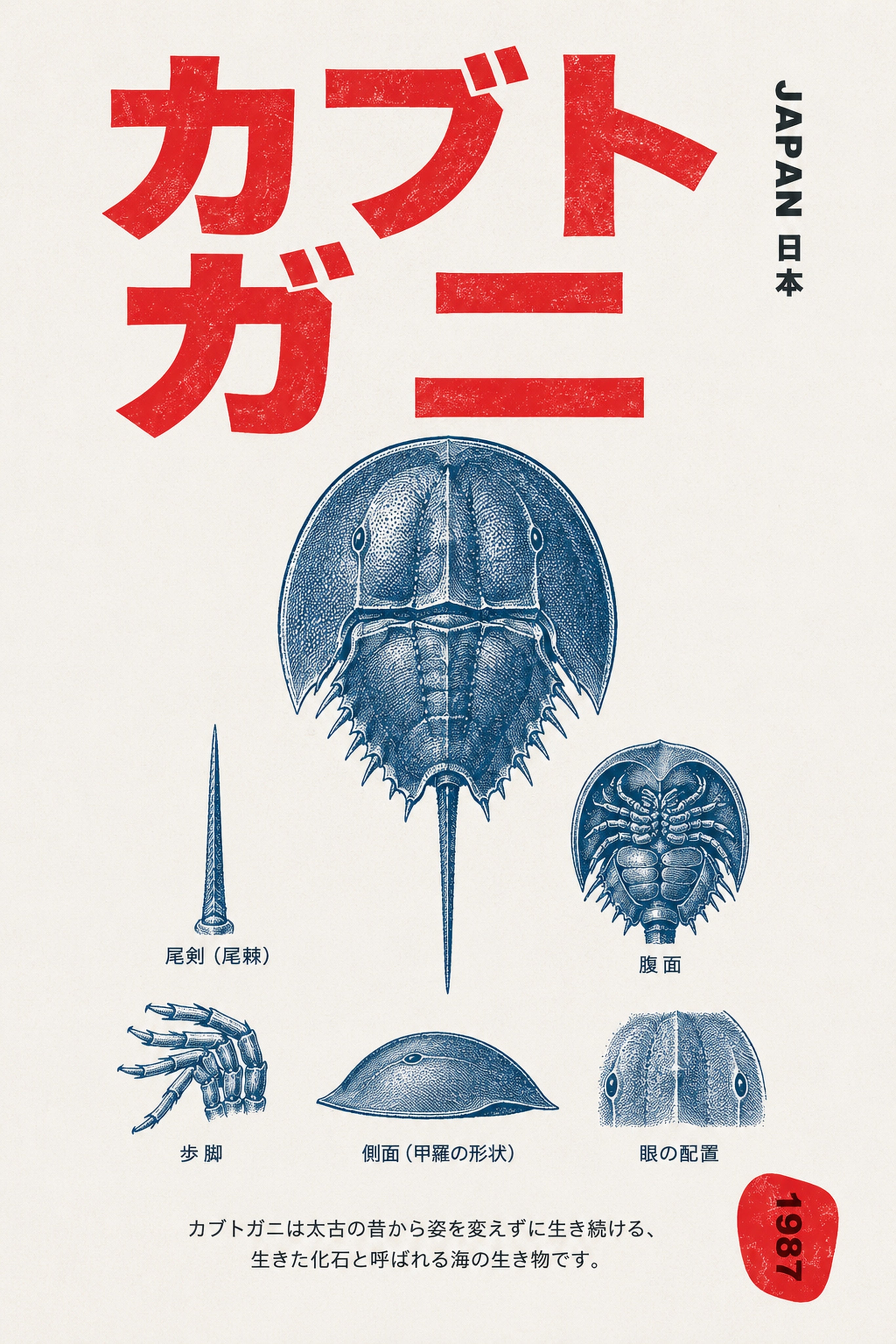 Horseshoe Crab Japan Poster, Vintage Japanese Wall Art, Marine Biology Print for Coastal & Eclectic Decor