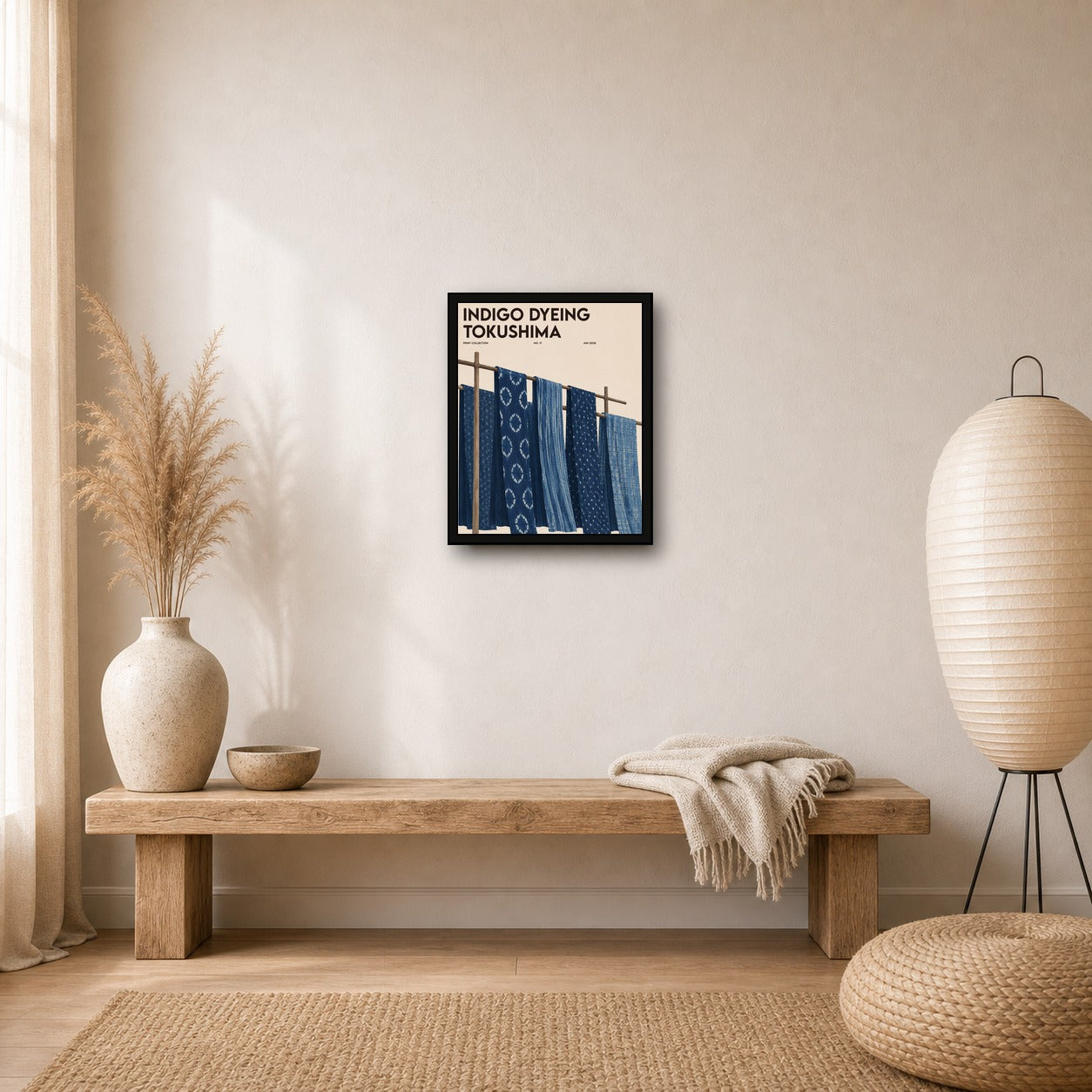 Indigo Dyeing Tokushima Poster, Japanese Textile Art, Shibori Style Wall Print - 4x5 room mockup