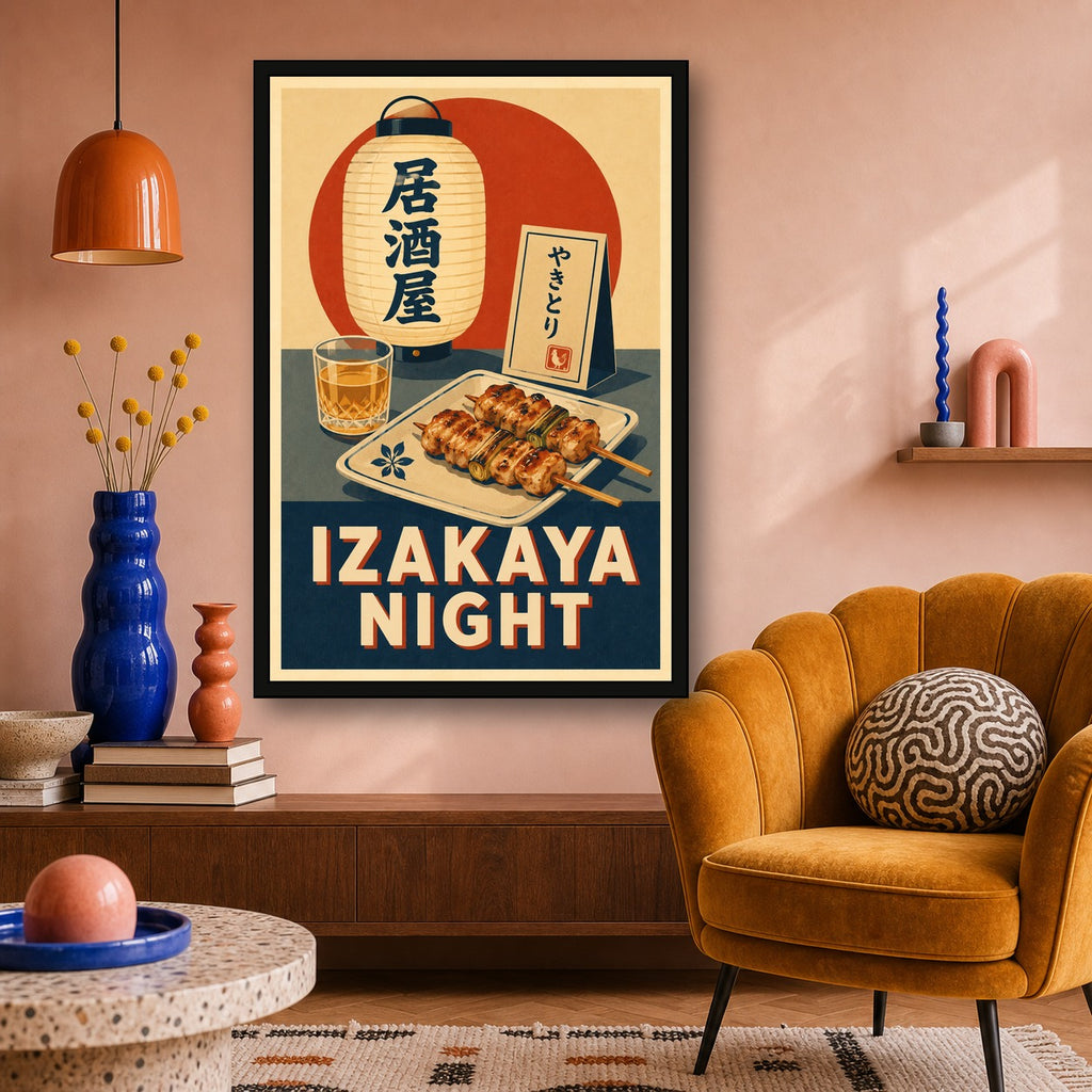 Izakaya Night Japanese Retro Poster Print - 2x3 room mockup
