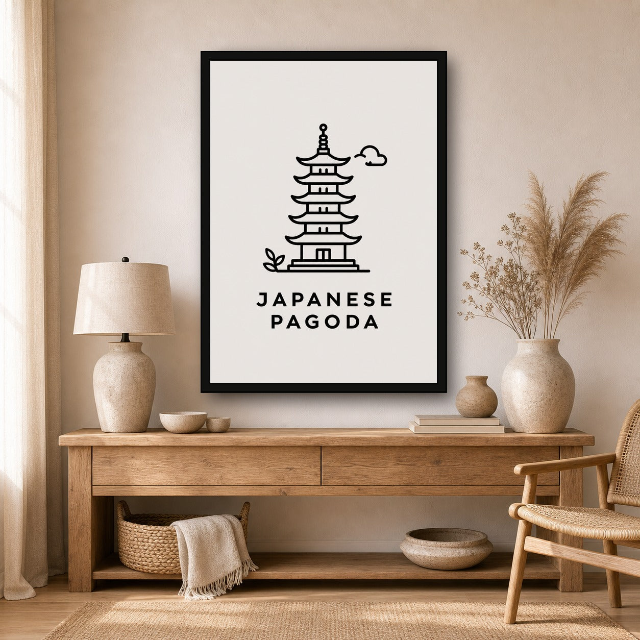 Japanese Pagoda Icon Japanese Retro Poster Print - A room mockup