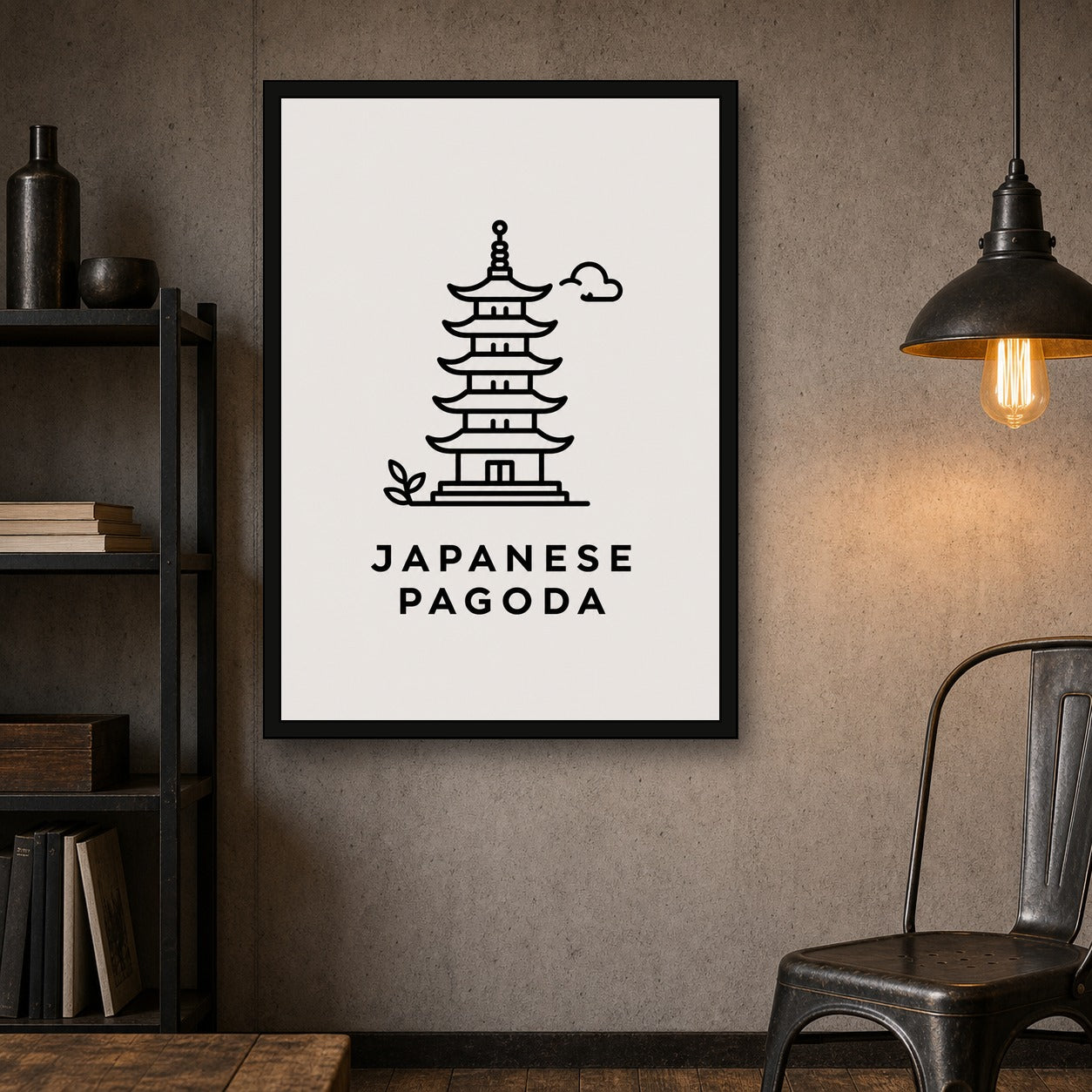 Japanese Pagoda Icon Japanese Retro Poster Print - A room mockup