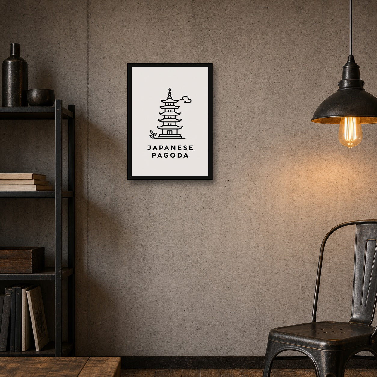 Japanese Pagoda Icon Japanese Retro Poster Print - A room mockup