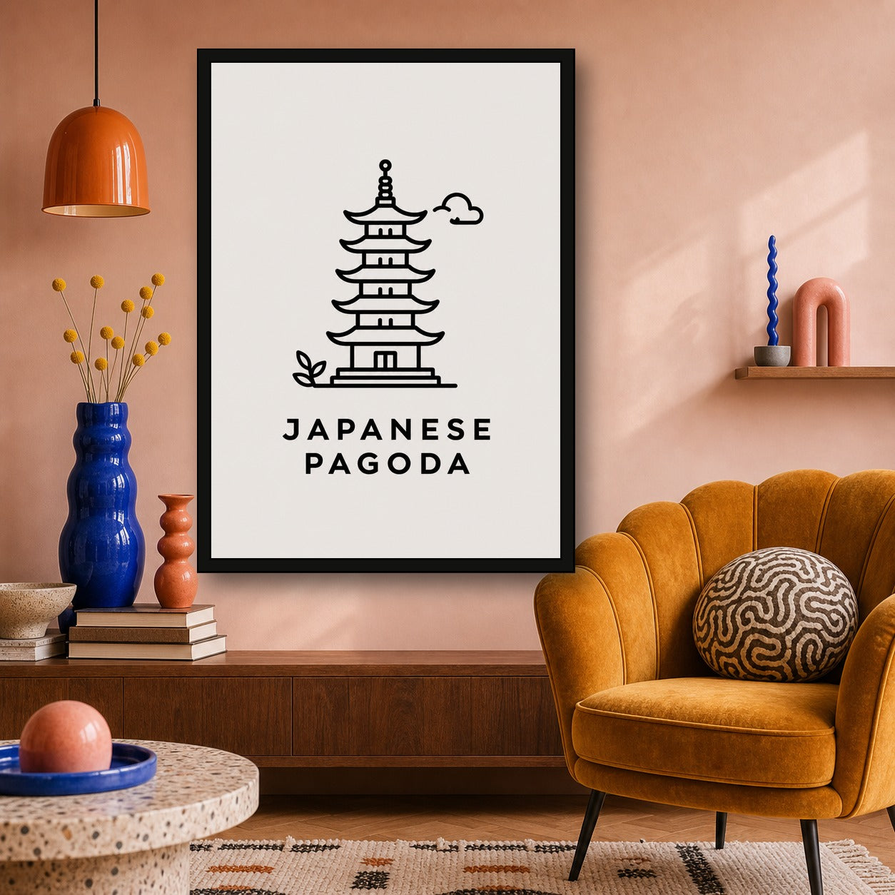 Japanese Pagoda Icon Japanese Retro Poster Print - A room mockup