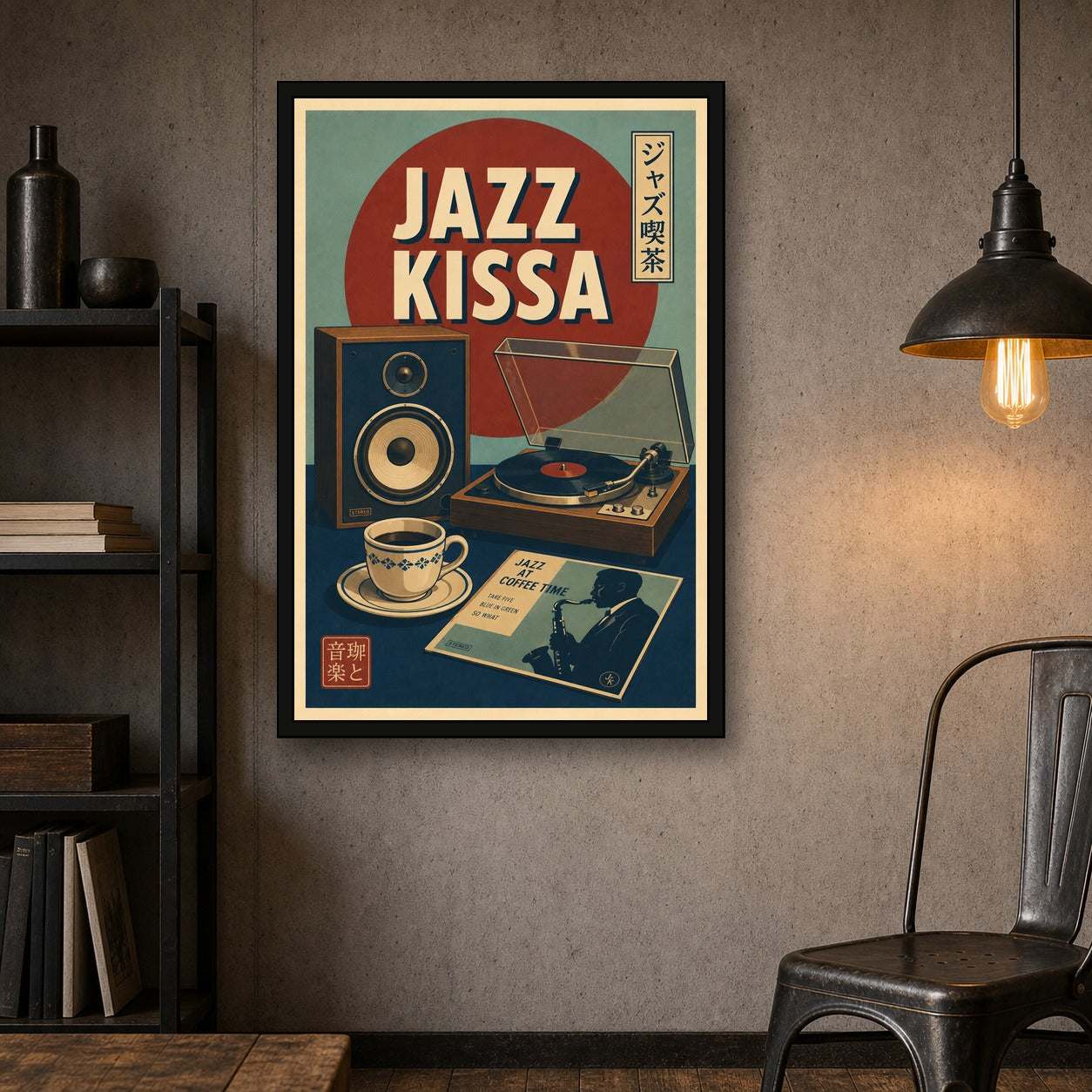 Jazz Kissa Japanese Retro Poster Print - 2x3 room mockup