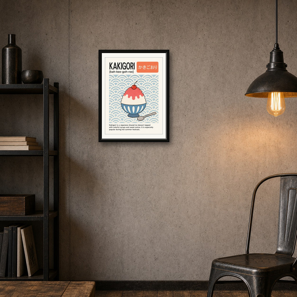 Kakigori Japanese Shaved Ice Dessert Poster, Sweet Summer Festival Wall Art, Retro Style Food Print - corrected 3x4 room mockup