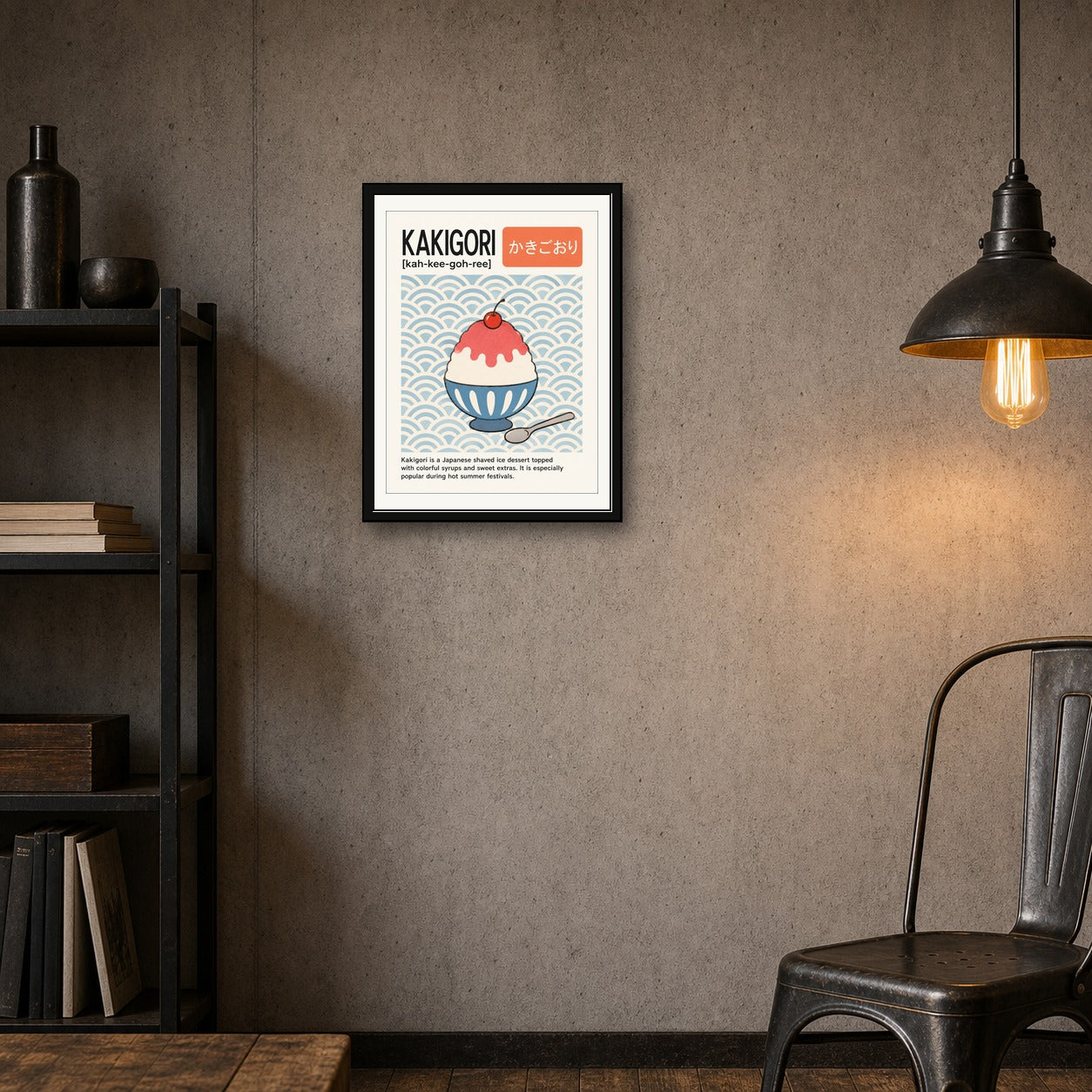 Kakigori Japanese Shaved Ice Dessert Poster, Sweet Summer Festival Wall Art, Retro Style Food Print - corrected 3x4 room mockup