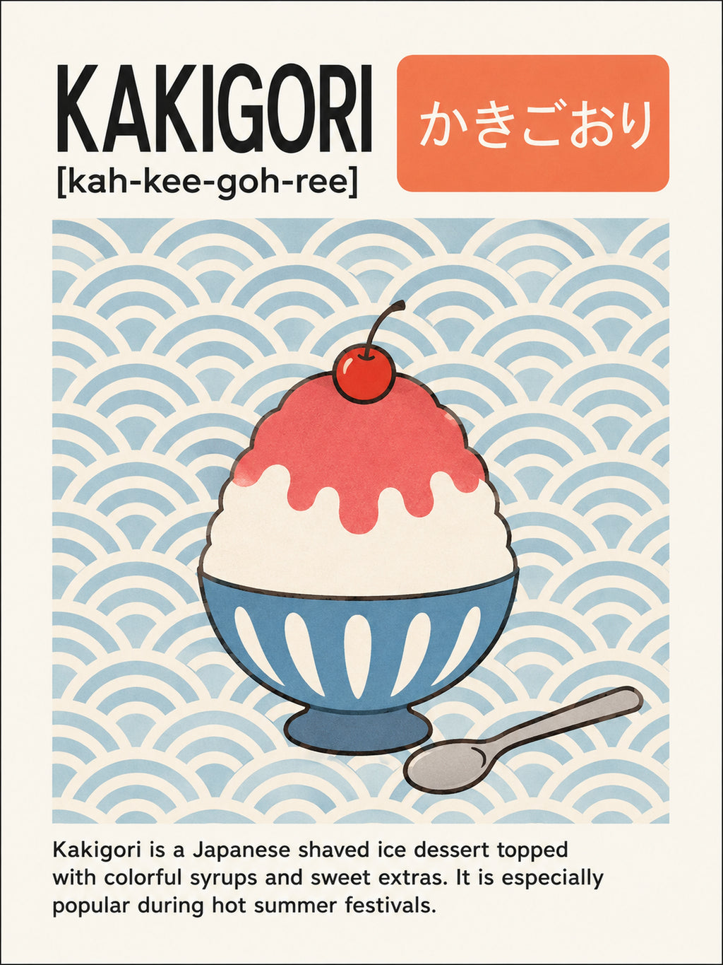 Kakigori Japanese Shaved Ice Dessert Poster, Sweet Summer Festival Wall Art, Retro Style Food Print - corrected 3x4 flat artwork