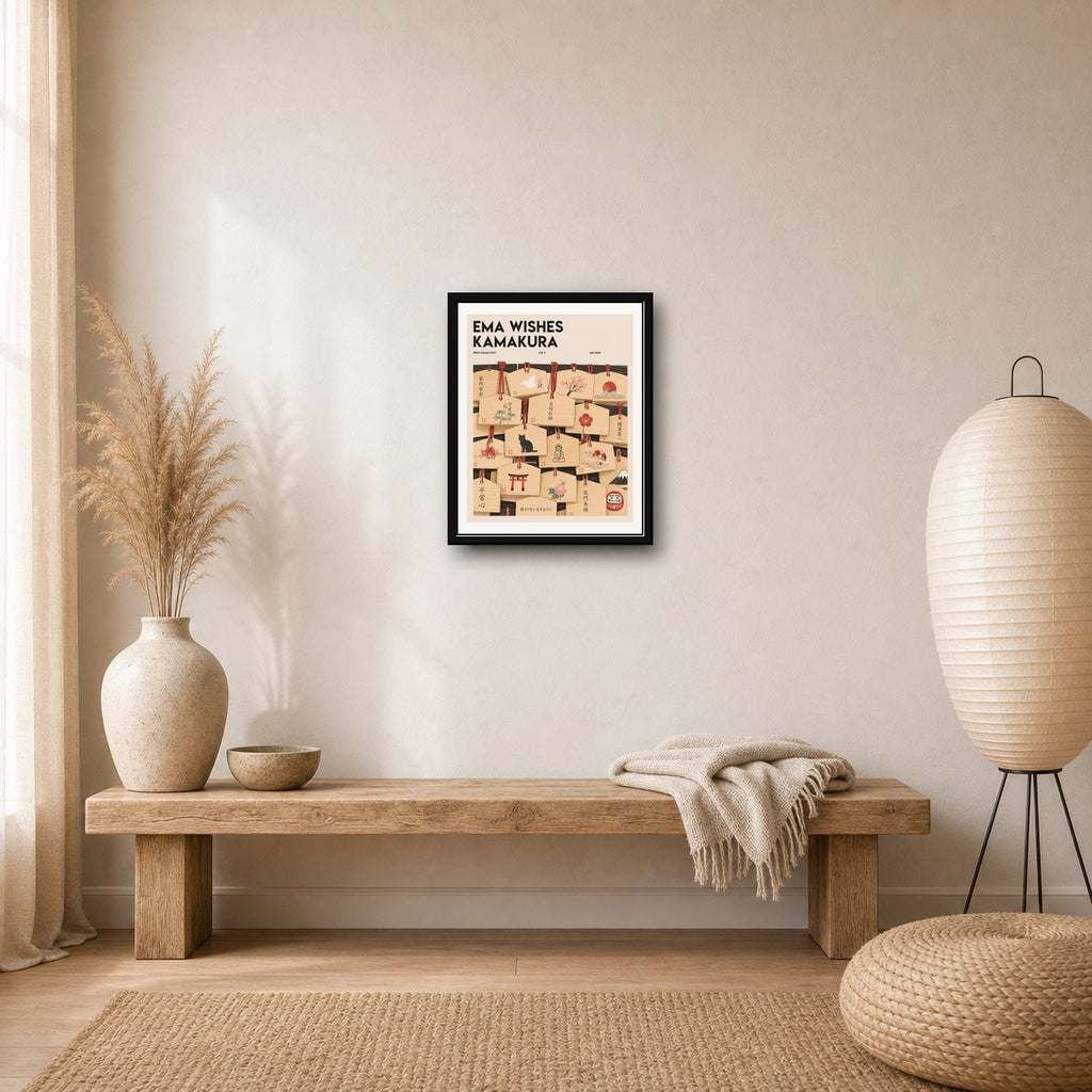 Kamakura Ema Wishes Poster - Japanese Temple Art for Serene Home Decor, Available in Multiple Sizes - corrected 4x5 room mockup