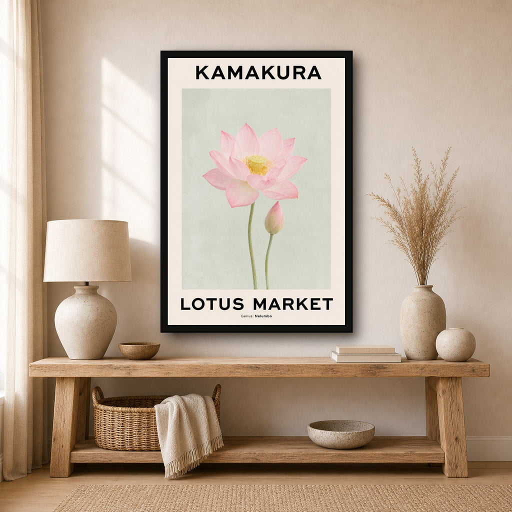 Kamakura Lotus Market Poster, Japanese Wall Art Print - 2x3 room mockup