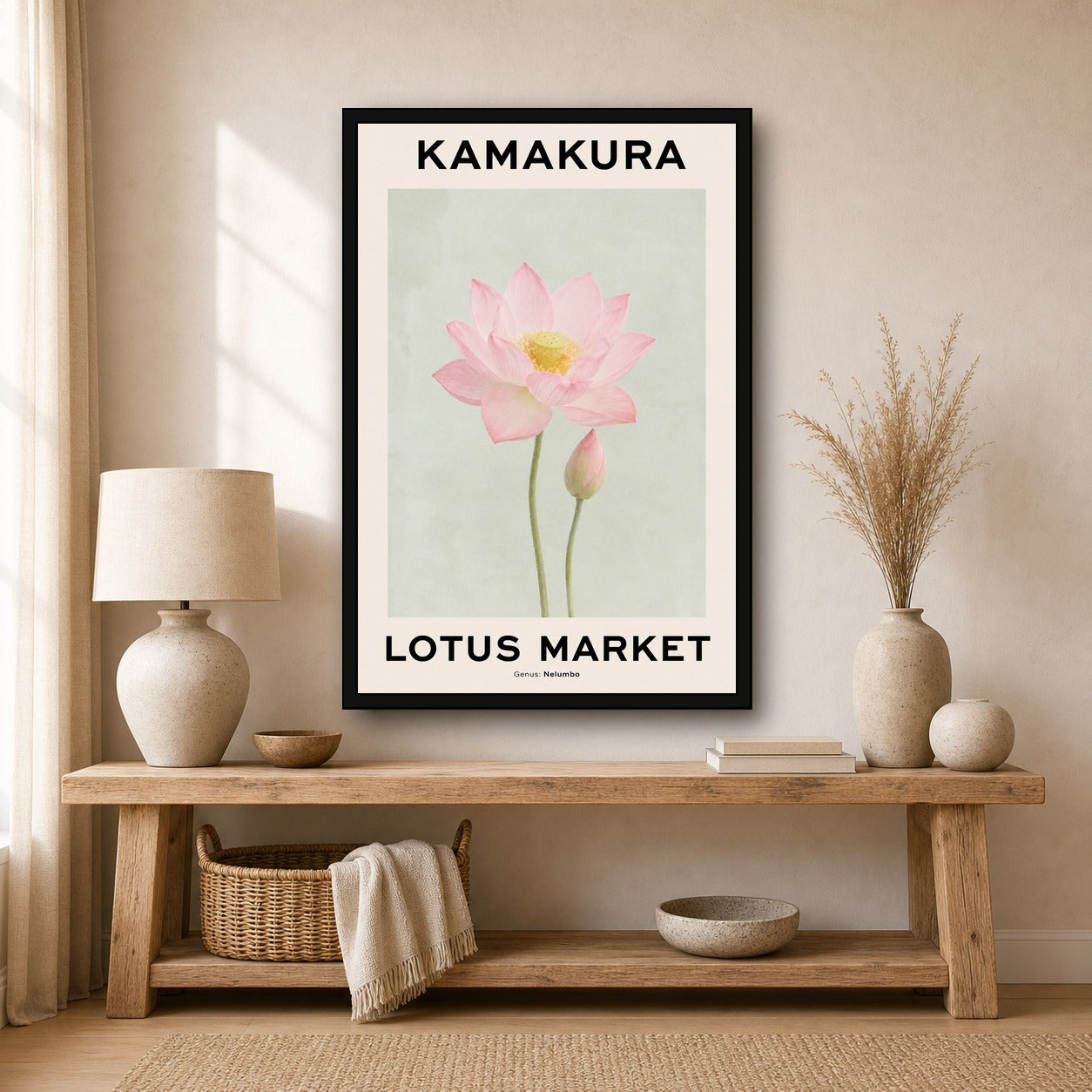 Kamakura Lotus Market Poster, Japanese Wall Art Print - 2x3 room mockup