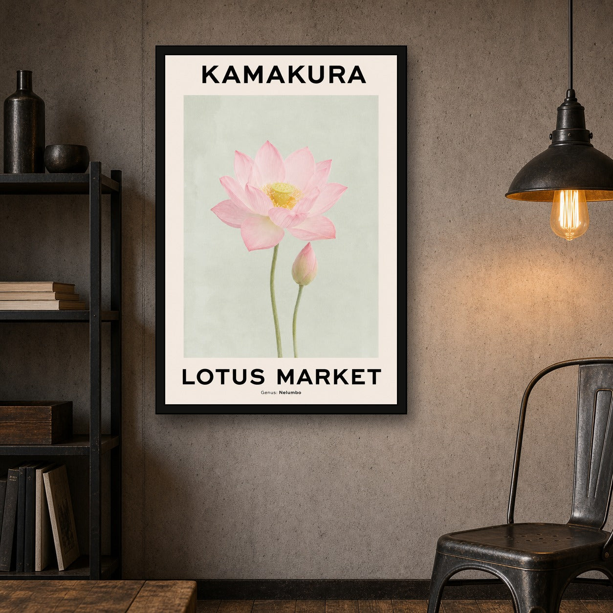 Kamakura Lotus Market Poster, Japanese Wall Art Print - 2x3 room mockup