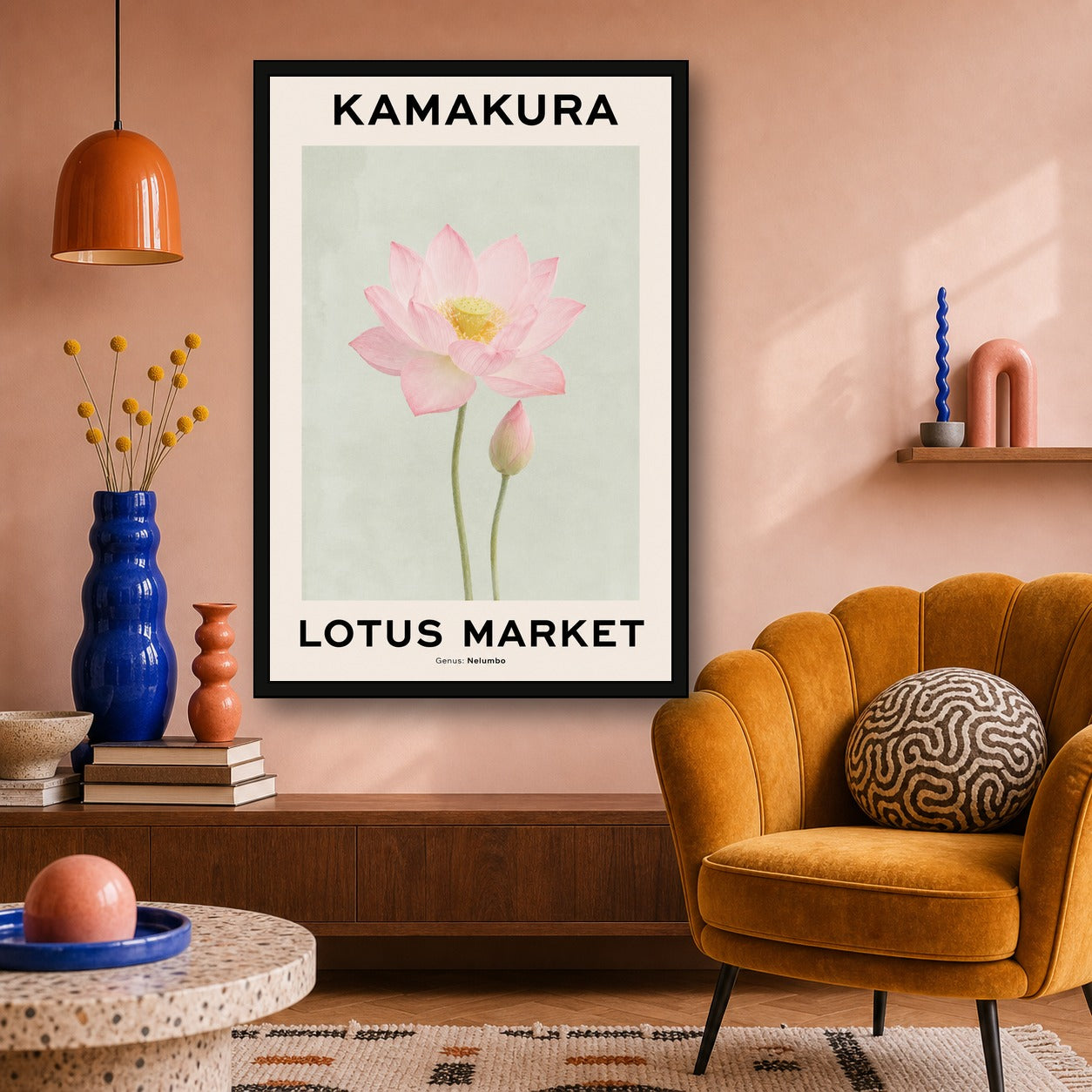 Kamakura Lotus Market Poster, Japanese Wall Art Print - 2x3 room mockup