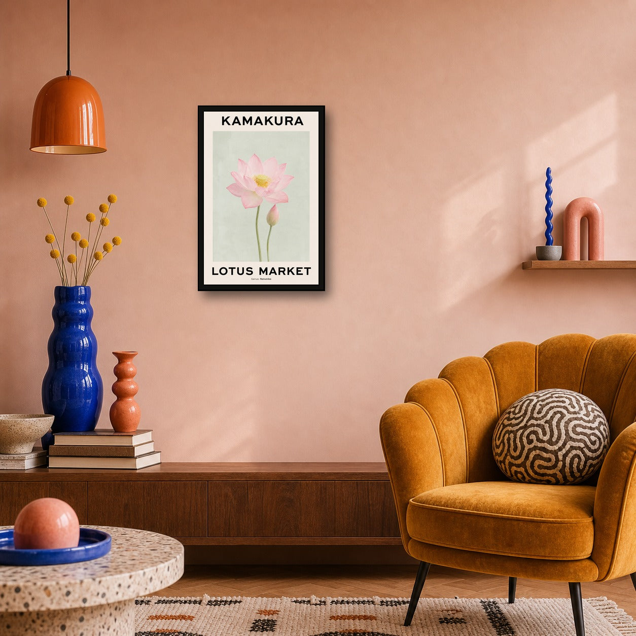 Kamakura Lotus Market Poster, Japanese Wall Art Print - 2x3 room mockup