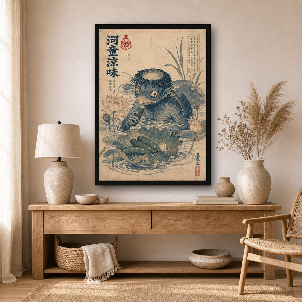 Kappa Lotus Pond Japanese Retro Poster Print - A room mockup