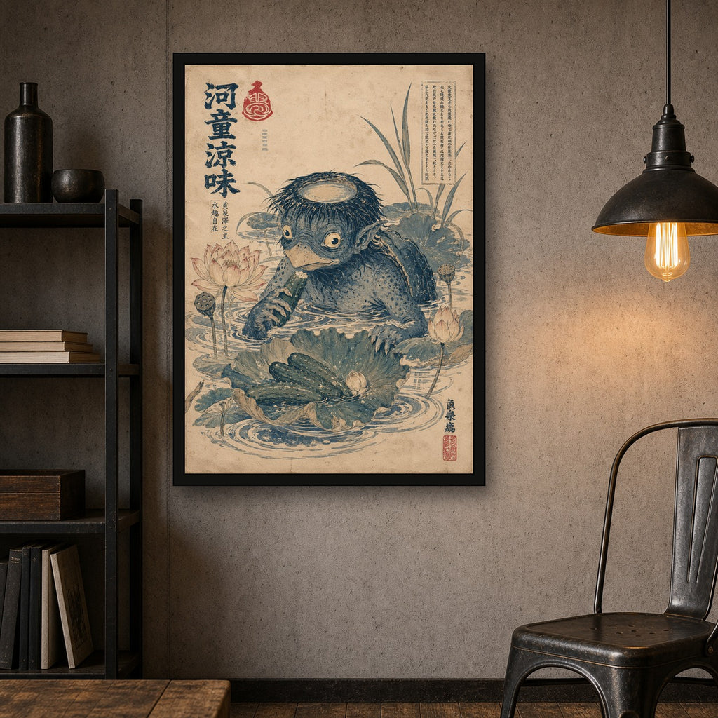 Kappa Lotus Pond Japanese Retro Poster Print - A room mockup