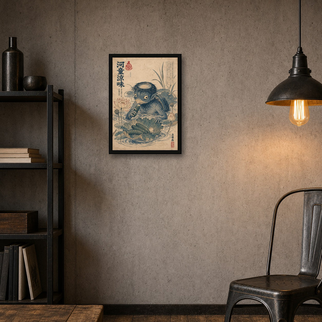Kappa Lotus Pond Japanese Retro Poster Print - A room mockup