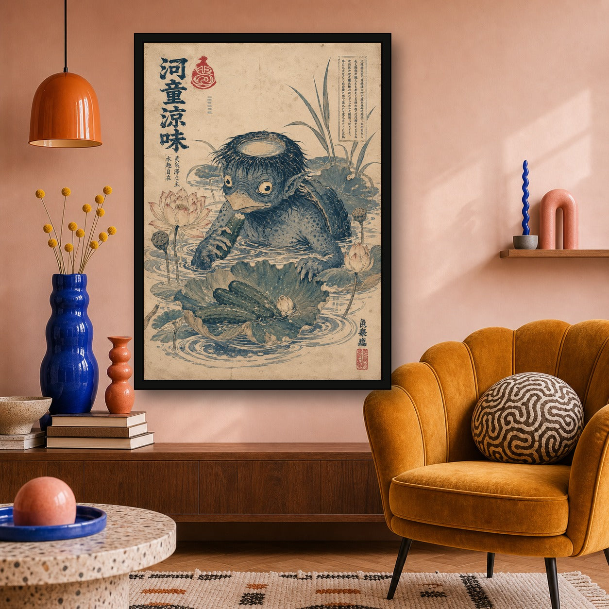 Kappa Lotus Pond Japanese Retro Poster Print - A room mockup