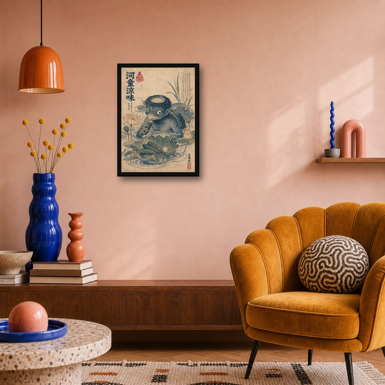 Kappa Lotus Pond Japanese Retro Poster Print - A room mockup