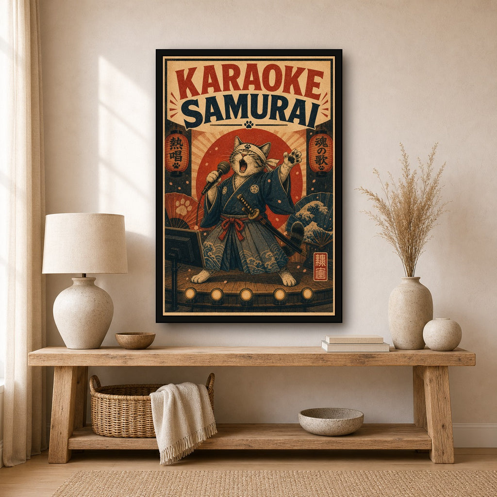 Karaokesamurai Japanese Retro Poster Print - 2x3 room mockup
