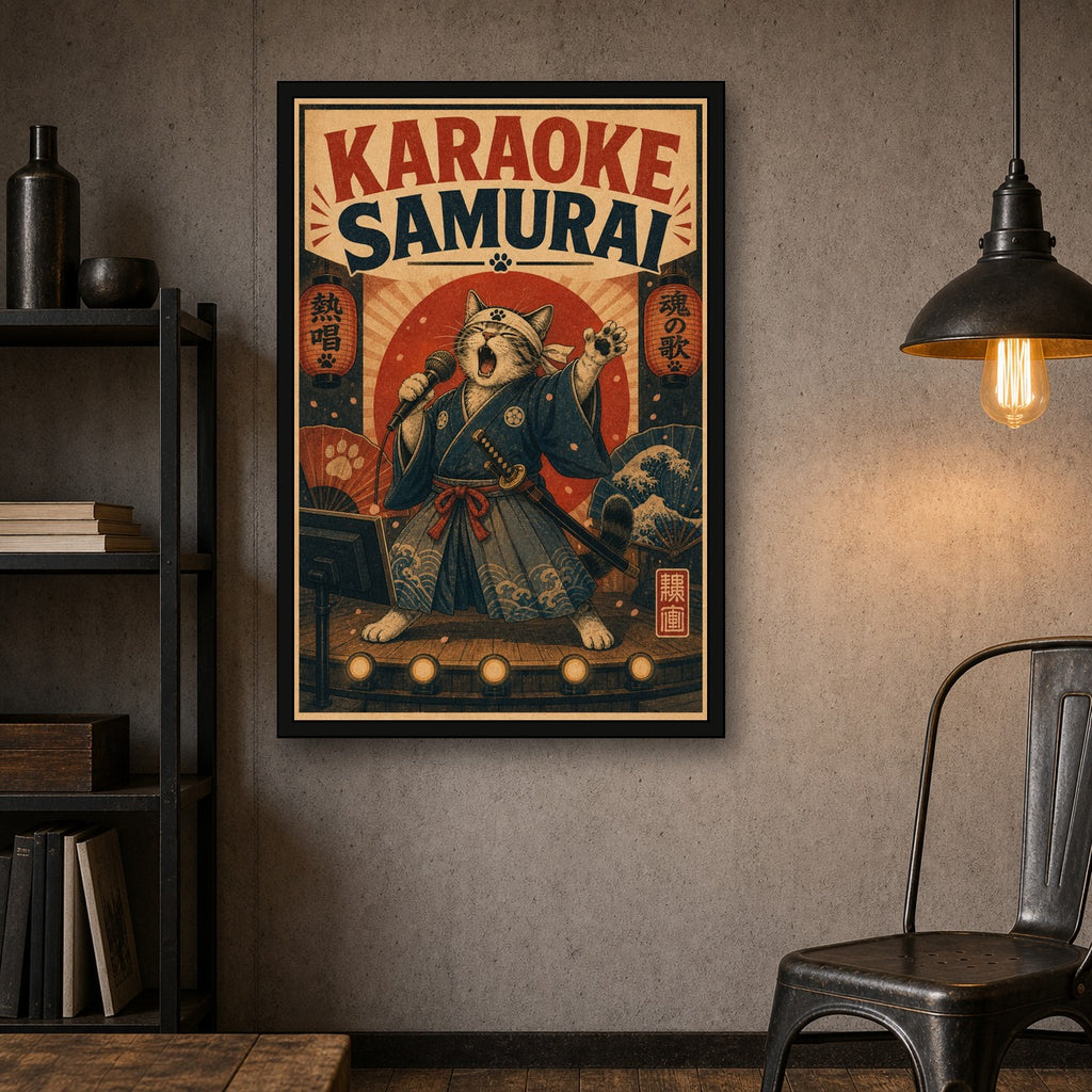 Karaokesamurai Japanese Retro Poster Print - 2x3 room mockup