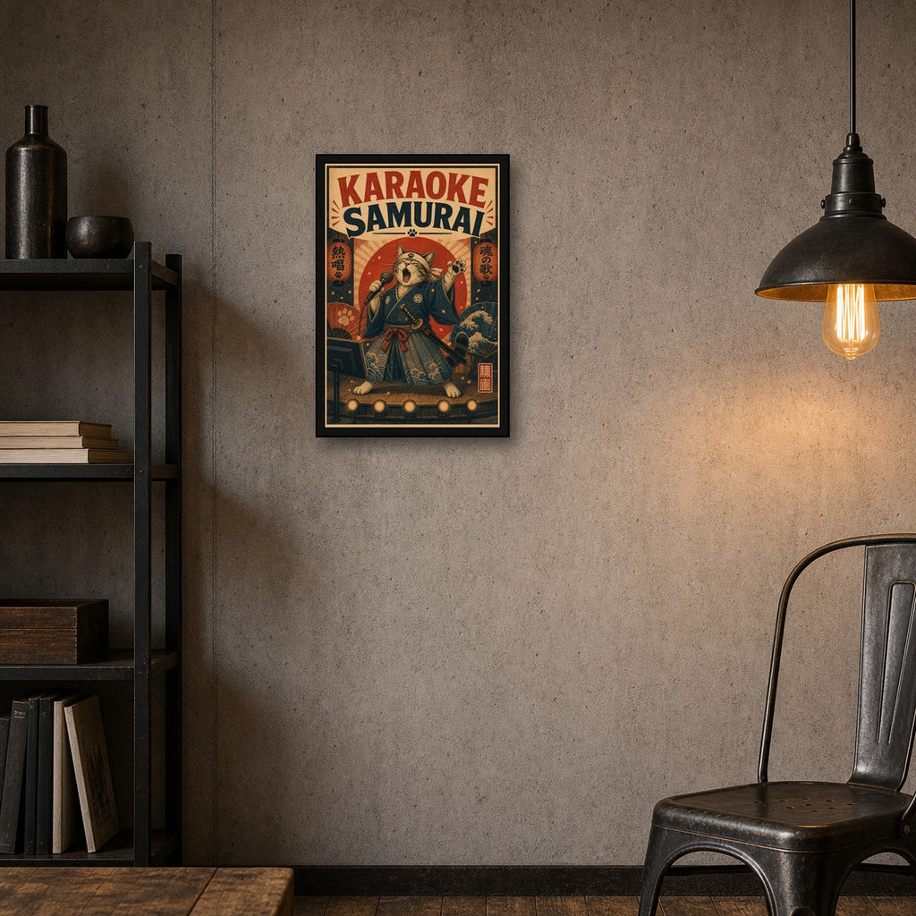 Karaokesamurai Japanese Retro Poster Print - 2x3 room mockup