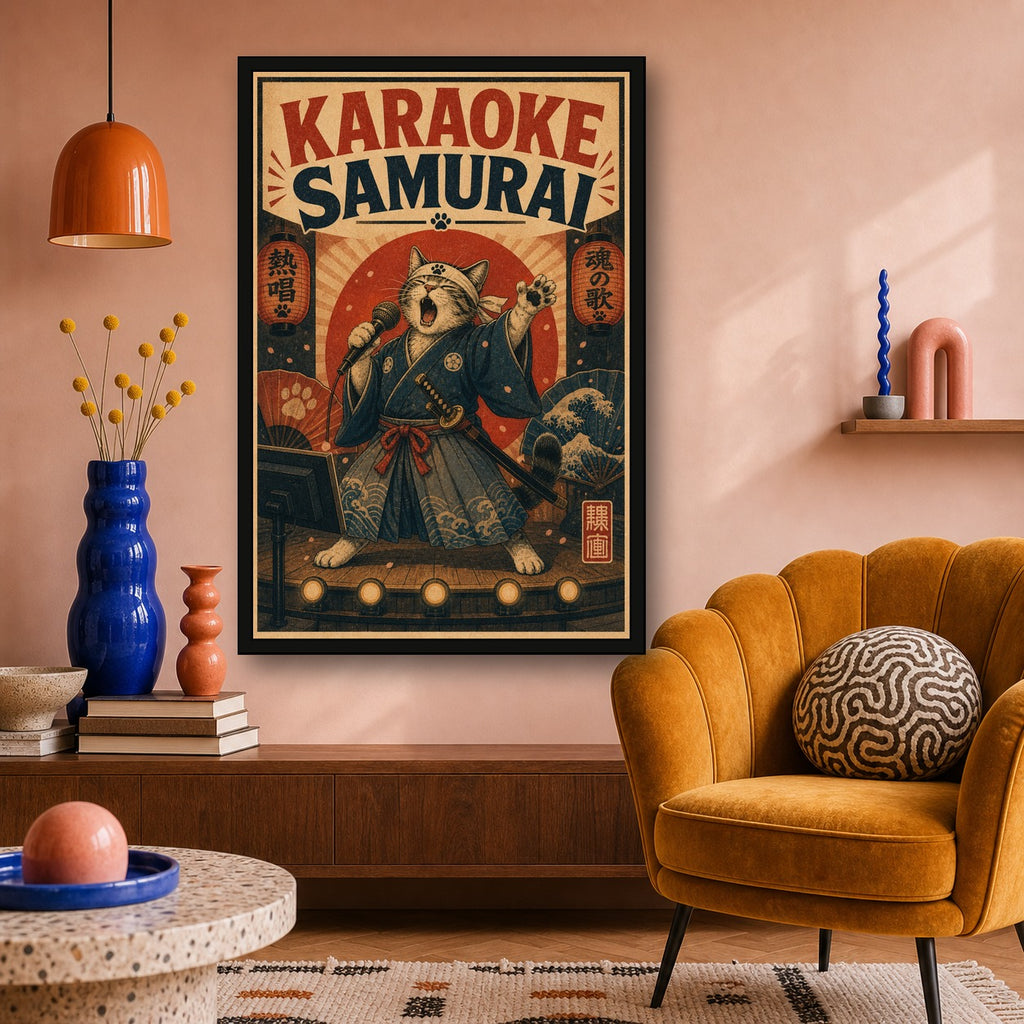 Karaokesamurai Japanese Retro Poster Print - 2x3 room mockup